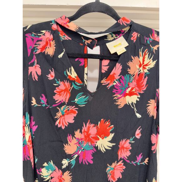 MAEVE Anthropologie Black Bella Floral Choker Flutter Sleeve Top Small EUC - Picture 4 of 9